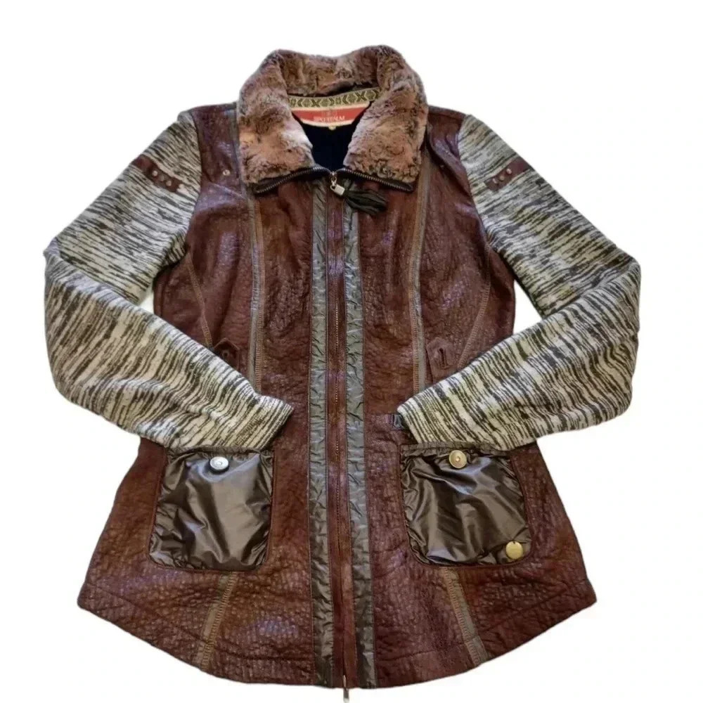 Sportalm Multi Textured Faux Fur Lightweight Brown Grey Jacket Size 38 (Medium)